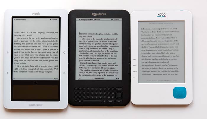 Kindle 3, nook and Kobo reader