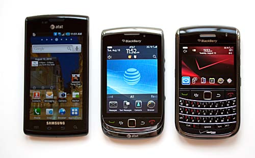 Torch, Blackberry Bold 9650 and Samsung Captivate